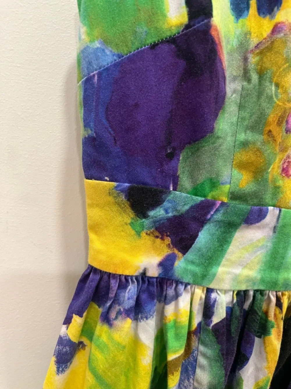 Kate Spade Floral Watercolor Fit-and-Flare Dress in Blue, Green & Purple - Picture 6 of 10